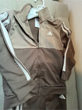 adidas Kids Brown & Beige Track Jacket with Contrast Stripes
